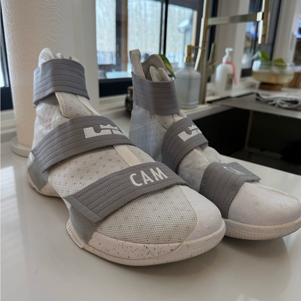 Gray and White High-Top Sneakers